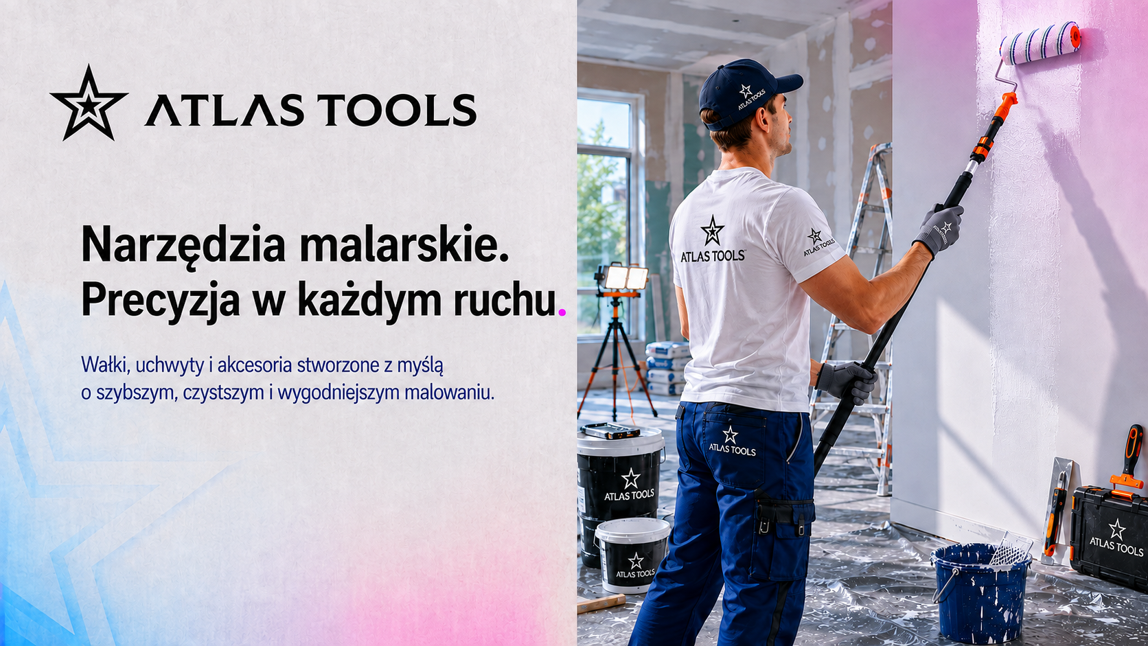 Malowanie ściany wałkiem malarskim ATLAS TOOLS.